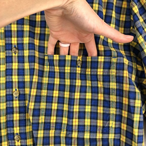 Eddie Bauer Mens Size Large Tall Blue Yellow Plaid Long Sleeve Button Down Shirt - Picture 3 of 9